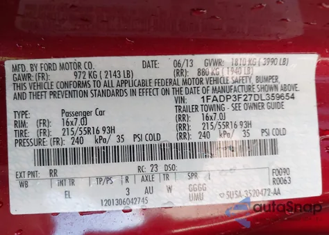 2013 Ford Focus Se z USA, uszkodzony, nr VIN 1FADP3F27DL359654